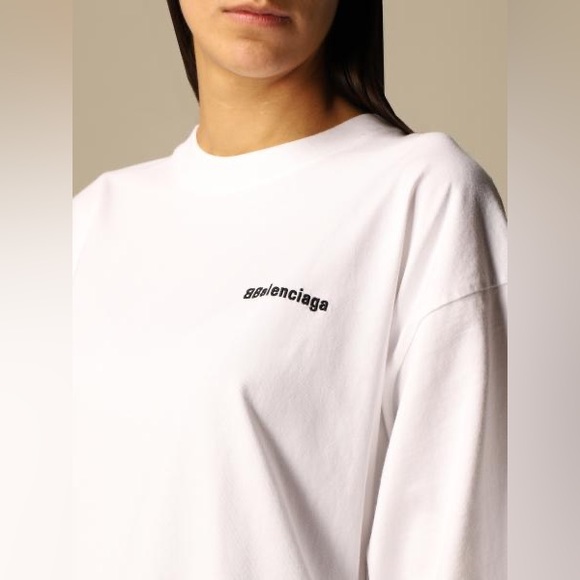 EUC Unisex Balenciaga BB Logo Embroidered Oversized Jersey Tee 100% Cotton White - Picture 2 of 13